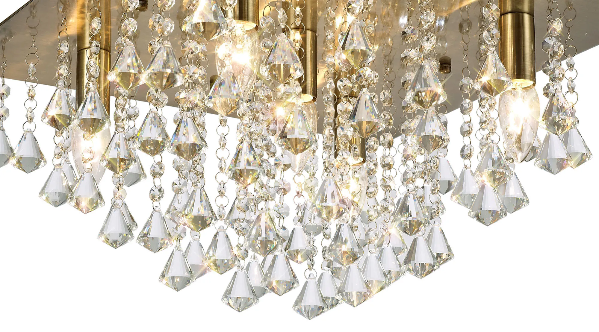 Acton Crystal Square Flush Ceiling 5 Light Antique Brass D0190  Deco Acton